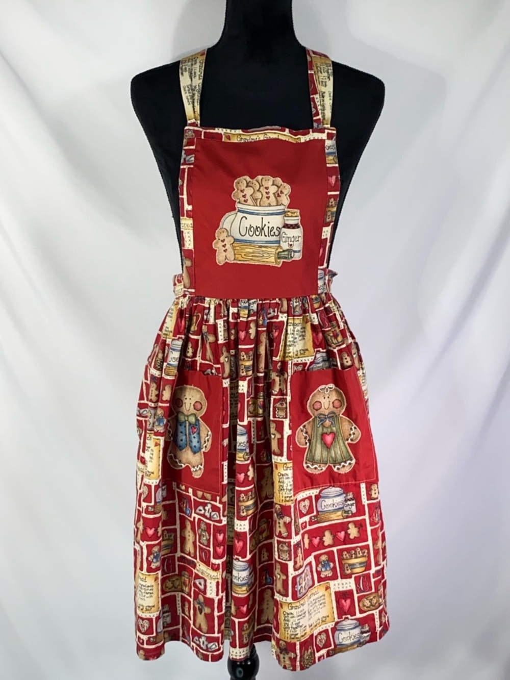 Vintage Dianna Marcum Grandmas Gingerbread Holiday Baking Apron Red Cotton